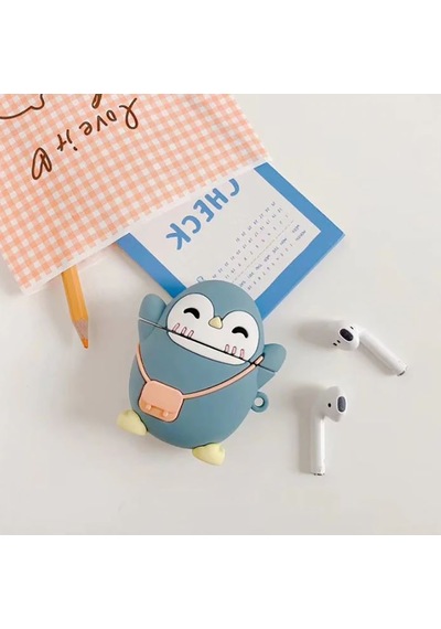 E2M Apple Uyumlu AirPods 1-2 KILIF CUTE PENGUEN MAVİ