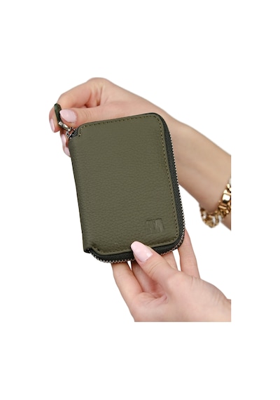 Mft Leather Hakiki Deri Unisex Fermuarlı Cüzdan Lotus 1616 Flother Haki