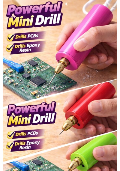 Usb Mini Drill Matkap Seti 7 Parça Mandren Seti+ 3 Adet Mikro Matkap Ucu Hassas Delme & Dıy-mını-usb-09-kırmızı