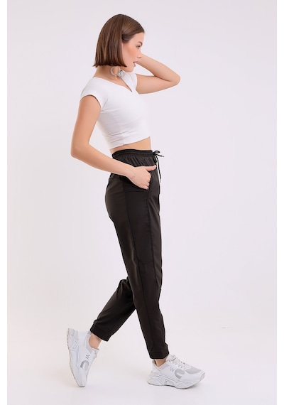 Winmoda34 Kadın Kumaş Beli Paçası Lastikli 2 Cepli Eşofman Altı Haki