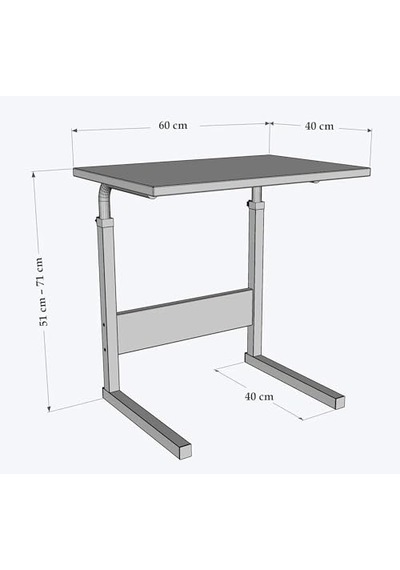 Sağlam Metal Gövdeli Laptop Sehpası 60x40 Cm Yükseklik Ayarlı, Stabil Ve Ergonomik Çalışma Masası Ceviz