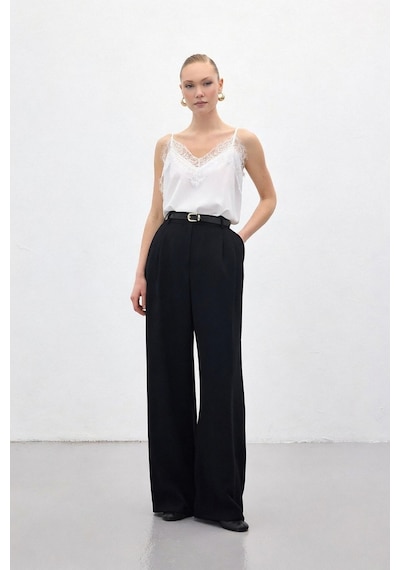 Sateen Luna Krep Pantolon - Siyah-136965 siyah