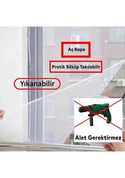 Beyaz Hazır Sineklik Tülü Çift Kat Sök Tak Pratik Yıkanabilir Pencere Kapı Sinekliği 150x125 Cm