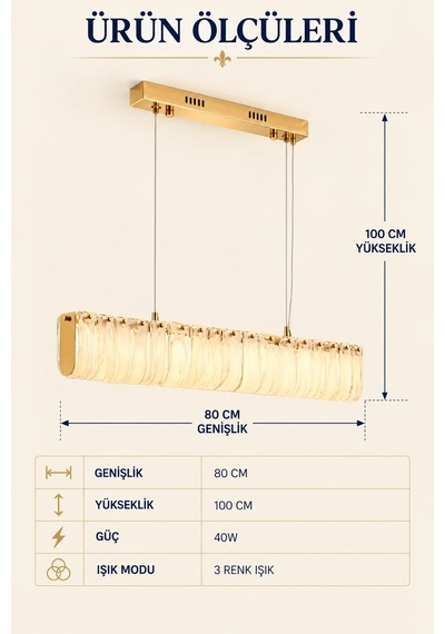 Modern Premıum Lüks Gold Detaylı Cam Led 3 Renkli Sarkıt Salon Yemek Odası Avizesi 40w Beyaz