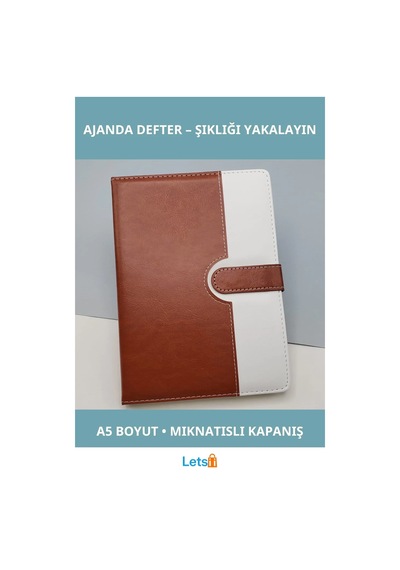 Kahverengi Beyaz Mıknatıslı Termo Deri A5 Tarihsiz Ajanda Defter Çok Renkli