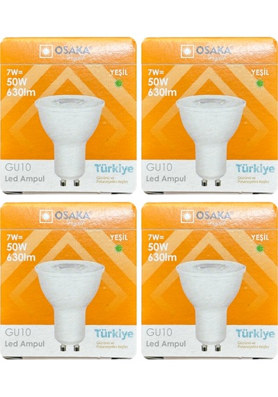 4 Adet Osaka 7w Yeşil Işık Gu10 Duylu Kalın Duy Led Çanak Ampul