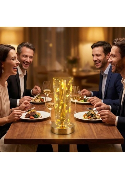 Silindirik Kristal Altın Toz Model Led Masa Lambası Gold Tabanlı, Dokunmatik, 3 Renk Işık Modlu, Şarjlı Modern Dekoratif Gece Lambası 4915 Çok Renkli