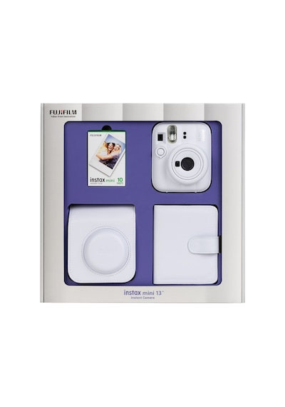 Instax Mini 13 Beyaz Fotoğraf Makinesi 10'lu Film Kare Albüm Ve Deri Kılıf Bundle Box