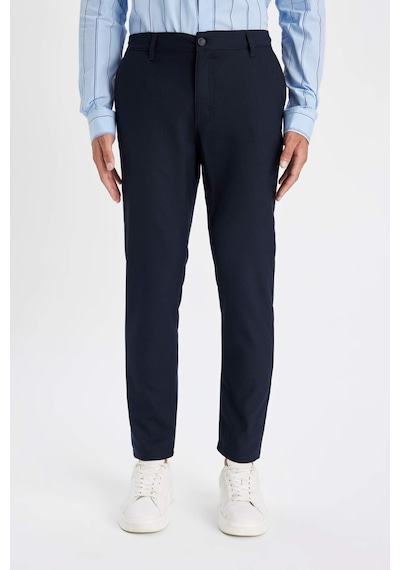 Defacto Çapraz Dokuma Chino Kumaş Pantolon Slim Fit Dar Kesim Dar Paça Basic Düz Cepli B2091AX23AU Lacivert