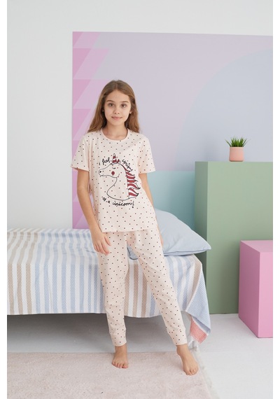 Siyah İnci Pamuklu Örme Pijama Takım 24117046 Çok Renkli