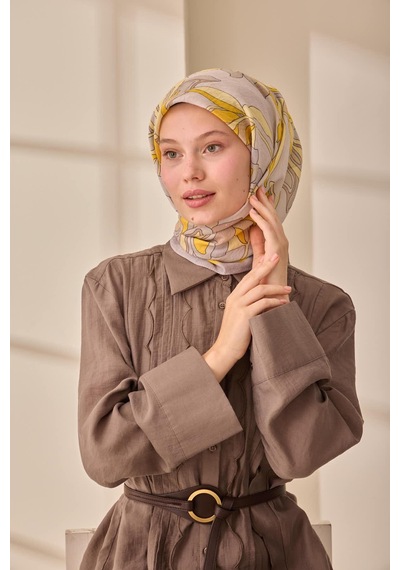 Silk Home Olinda İpek Eşarp 47003-35 Gümüş, Sarı, Koyu Gri, Butter Yellow