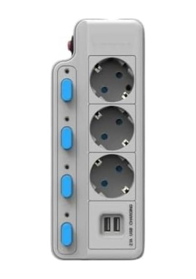 Termal Akım Korumalı 2500w 10 Amper 3 Lü Priz 1.5 Metre Uzatma Kablosu Çoklu Priz 2 Usb Çocuk Korumalı
