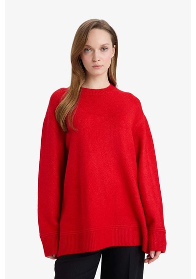 Defacto Loose Fit Bisiklet Yaka Triko Kazak Tunik G7239ax25cwrd328 Kırmızı-rd328