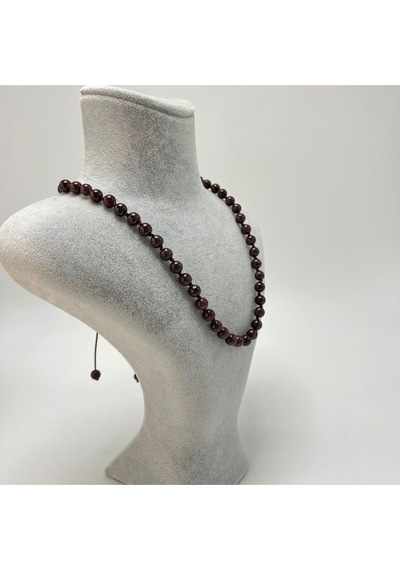 Yıldız Doğal Taş Granat Lal Doğal Taş 6 MM Makrome Kolye 45 CM - 55 CM Ayarlanabilir Bordo