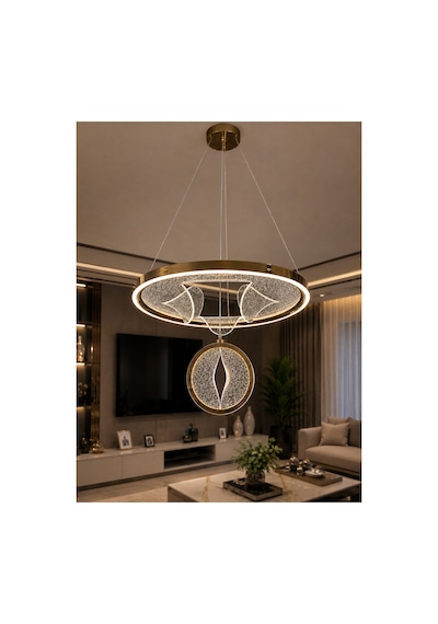 Sofia Model Gold Kaplama 3 Renk Kumandalı Metal Salon Mutfak Oturma Yatak Odası Modern Led Sarkıt Avize