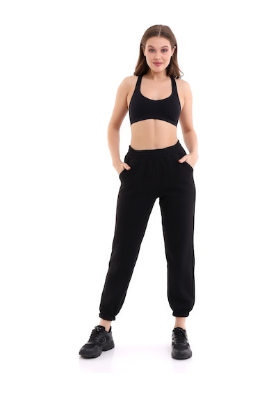 Winmoda34 Jogger Bol Kesim Kalın 3 Iplik Şardonlu Eşofman Altı Kadın Siyah