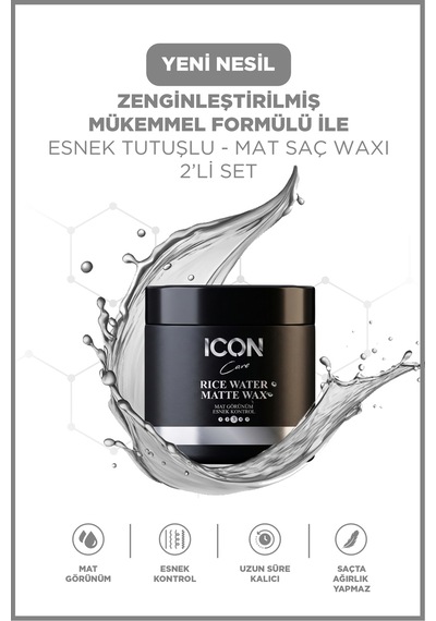 Iconcare Rice Water Matte Wax Esnek Kontrol Mat Görünüm Saç Waxı 2'li Set 150 Ml