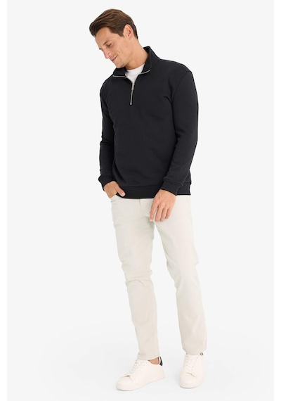 DeFacto Comfort Regular Fit Rahat Kalıp Fermuarlı Dik Yaka Basic Düz Sweatshirt X7405AZ25SPBK81