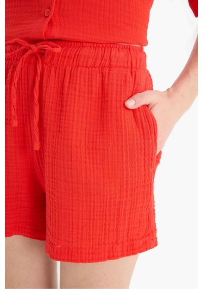 Defacto Relax Fit Yüksek Bel Kısa Paça Müslin Şort D0567ax25smrd44 Kırmızı