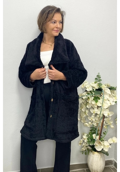 Mia Butik Kadın Siyah Peluş Hırka Siyah