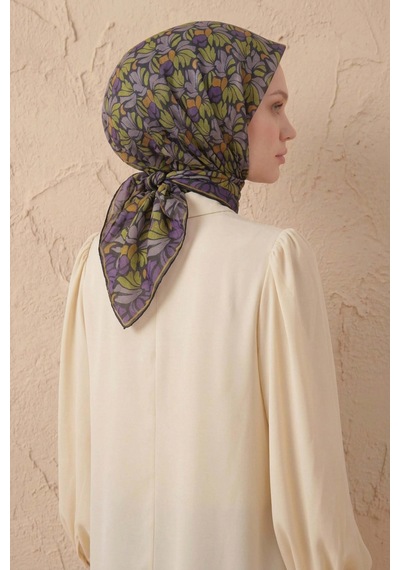 Silk Home Soft Eşarp Floral Line Koyu Antrasit 90x90 Çok Renkli
