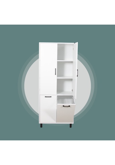 Çift Çamaşır Sepetli Banyo Dolabı Beyaz