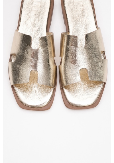 Luvishoes Jez Altın Hakiki Deri Kadın Terlik Altın