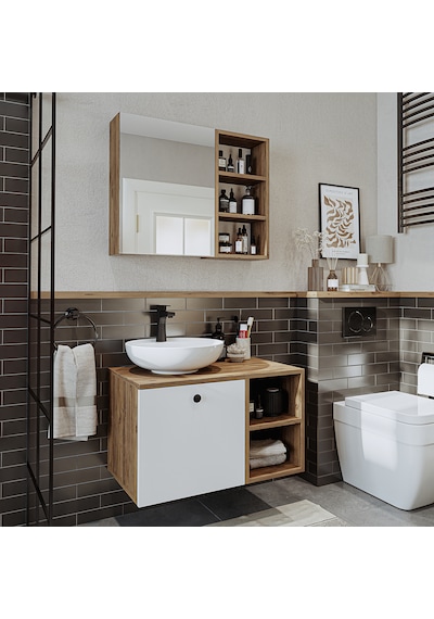 Lotus Lavabolu Mdf 75 Cm Çekmeceli Banyo Dolabı + Aynalı Üst Dlp Atlantik Çam - Beyaz Lotus Lavabolu Mdf 75 Cm Çekmeceli Banyo Dolabı + Aynalı Üst Dlp Atlantik Çam - Beyaz