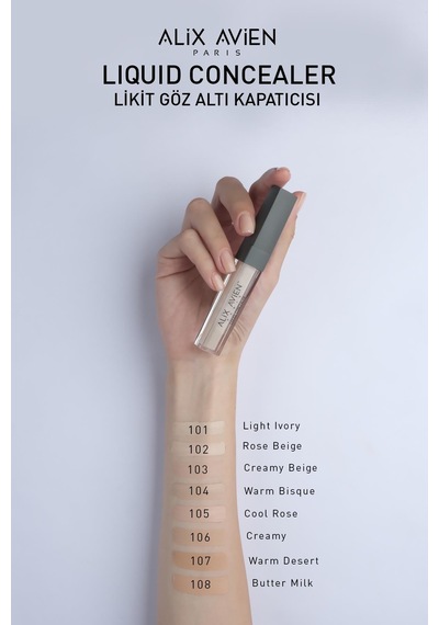 Alix Avien Aydınlık Görünüm Sağlayan Yoğun Likit Göz Altı Kapatıcısı Liquid Concealer 101 Light Ivory