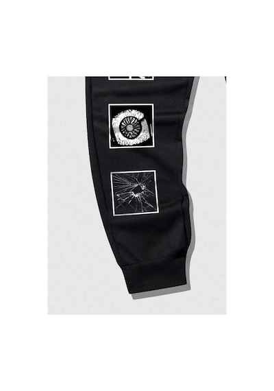 Tarzsokak Goth Guys Slogan & Skull & Spider Graphic Drawstring Waist Eşofman Altı Siyah