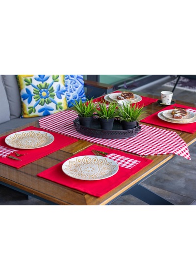 Tropik Home Amerikan Servis Moena Dinner Runner Seti - Kırmızı