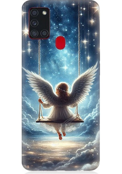 Samsung Galaxy A21s Uyumlu Yıldızlarla Salıncakta Melek Desenli Silikon Kılıf Çok Renkli