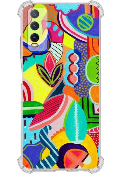 Vivo Y20s Uyumlu Retro Color 6 Baskılı Şeffaf Köşe Korumalı Antişok Kılıf