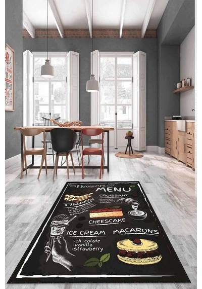 Siyah Kaymaz Taban Yıkanabilir Cupcake Mutfak Halısı Ar1136n11
