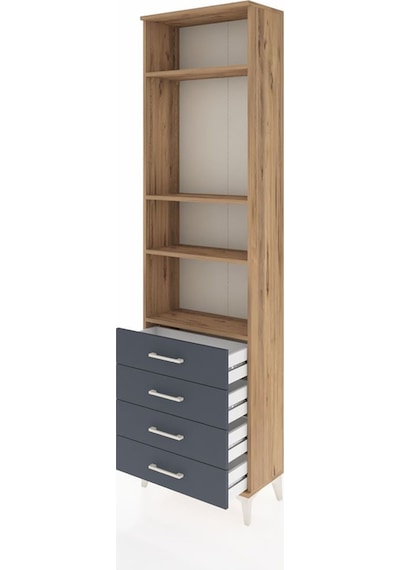 Arges Dolap 4 Raflı 4 Çekmeceli 60x30x221 Çam-antrasit Çam