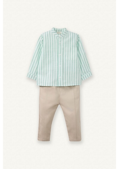 Defacto Erkek Bebek Poplin 2li Takım Çizgili Gömlek Pantolon G7103a526spgn391 Yeşil-gn391