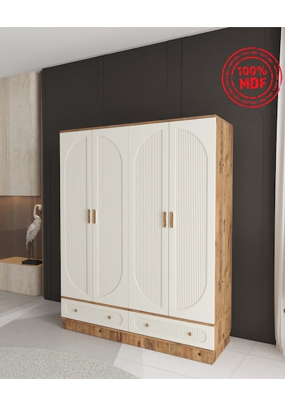Soho 4 Kapaklı Çekmeceli Bazalı Gardırop - Tamamı Mdf Aytaşı