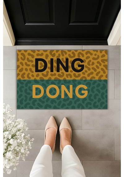 Rugmood Modern Dijital Baskı Çok Renkli Dıng Dong Kapı Önü Paspas 70x45cm Yeşil