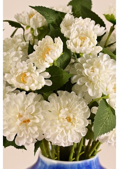 Beyaz Yapay Dahlia Yıldız Çiçeği 2 Dallı Lüx İpeksi Dokulu 65 Cm