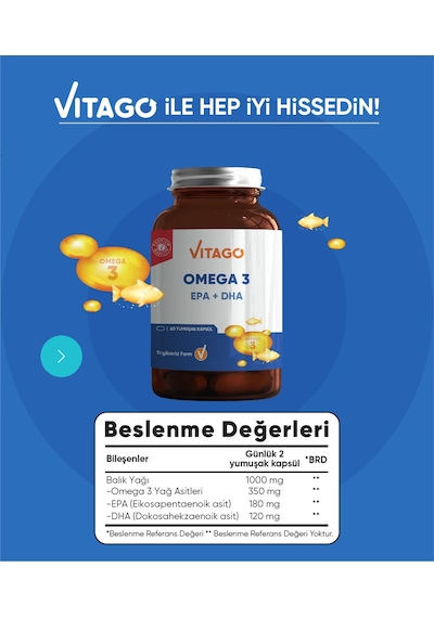 Vitago Omega 3 EPA + DHA 60 Kapsül