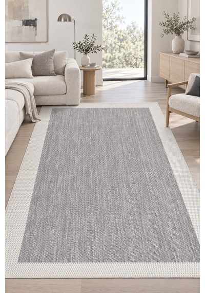 Kesit Modern Sisal Görünümlü Gri Ekru Robot Süpürge Uyumlu Mutfak Koridor Oturma Odası Halısı Gri/ekru