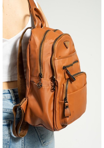 Baginn Saten Kumaş Kadın Sırt Çantası 35 25 Cm Yağmur İtici Kumaş Mega Bag Günlük Kullanıma Uygun Taba