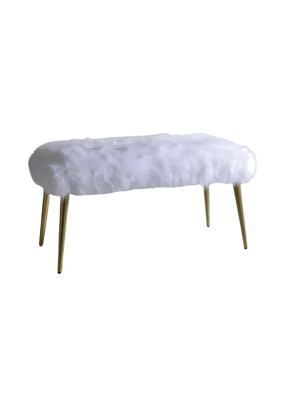 Ahşap Ayaklı Handmade Geniş Oturum Alanlı Krem Peluş Kumaş Pofidik Puf Bench ,ayak Ucu Uzatmalık Beyaz