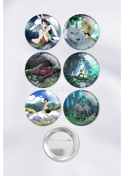 Mononoke Hime Princess Mononoke Çanta Süsü Rozet İğneli Buton Rozet Seti 6 Adet Çok Renkli