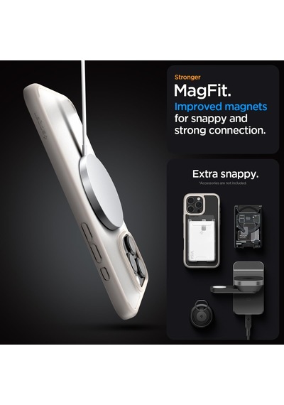 İphone 16 Pro Max İle Uyumlu Magsafe Kılıf Ultra Hybrid Mag Fit Frost Natural Titanium - Acs08382