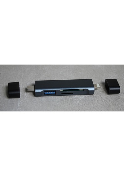Cr61 5in1 Çift Girişli Otg Kart Okuyucu Hub Type-c & İphone İle Uyumlu Sd, Micro Sd Usb 3.0 Adaptör