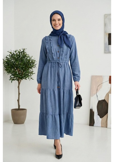 Hb Harma Time Butik Kadın Fırfır Detaylı Düğmeli Keten Mavi Elbise Koyu Mavi Koyu Mavi Hb Harma Time Butik Kadın Fırfır Detaylı Düğmeli Keten Mavi Elbise Koyu Mavi Koyu Mavi