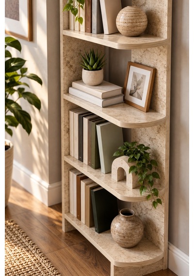 Sulorahome 5 Raflı Çok Amaçlı Dekoratif Kitaplık - Traverten Rengi