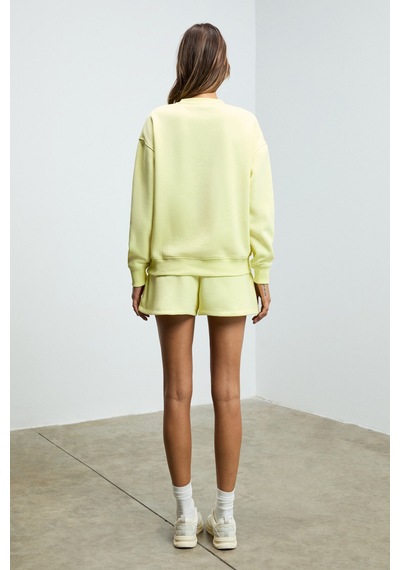 Grımelange Jennıfer Kadın Organik Pamuklu Nakışlı Yuvarlak Yakalı Oversize Sarı Sweatshirt
