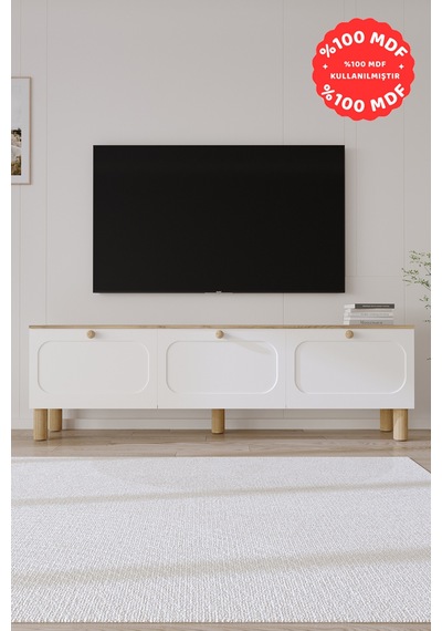 Ece Bohem Tamamı Mdf Tv Ünitesi 180 Cm Safir Meşe Beyaz